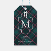 Groene & Roze Tartan | Aangepast monogram kerst Cadeaulabel (Voorkant)
