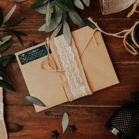 Groene & Roze Tartan | Aangepast monogram kerst Etiket