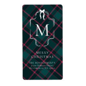 Groene & Roze Tartan | Aangepast monogram kerst Etiket (Voorkant)