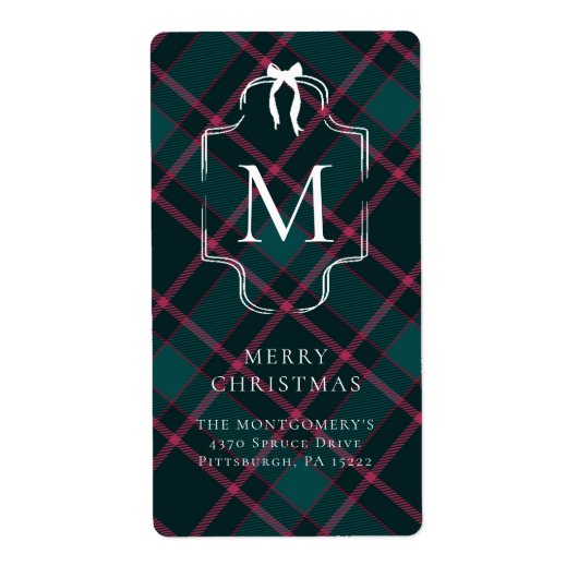Groene & Roze Tartan | Aangepast monogram kerst Etiket (Voorkant)