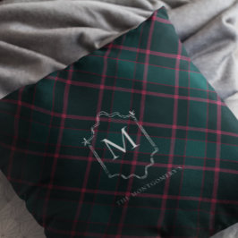 Groene & Roze Tartan | Aangepast monogram kerst Kussen