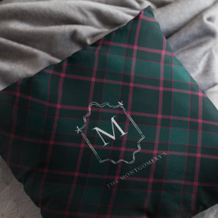 Groene & Roze Tartan Aangepast monogram kerst Kussen