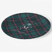 Groene & Roze Tartan | Aangepast monogram kerst Papieren Bordje (Gekanteld)
