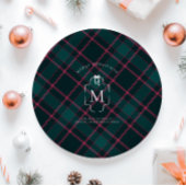 Groene & Roze Tartan | Aangepast monogram kerst Papieren Bordje