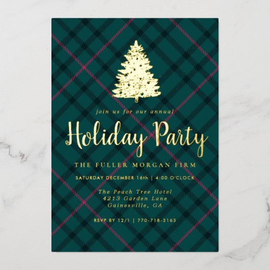 Groene & Roze Tartan | bedrijfsfeest Folie Uitnodiging (Voorkant)