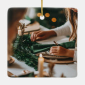 Groene & Roze Tartan | Coquette-boog monogram Keramisch Ornament (Achterkant)