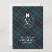 Groene & Roze Tartan | Coquette Bow Monogram Foto Feestdagenkaart (Voorkant)