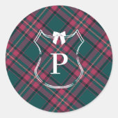 Groene & Roze Tartan | Op Maat Gemaakte Monogram H Ronde Sticker (Voorkant)