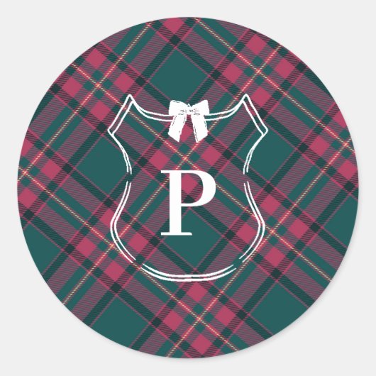 Groene & Roze Tartan | Op Maat Gemaakte Monogram H Ronde Sticker (Voorkant)