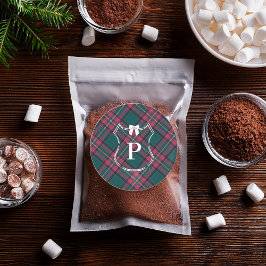 Groene & Roze Tartan | Op Maat Gemaakte Monogram H Ronde Sticker