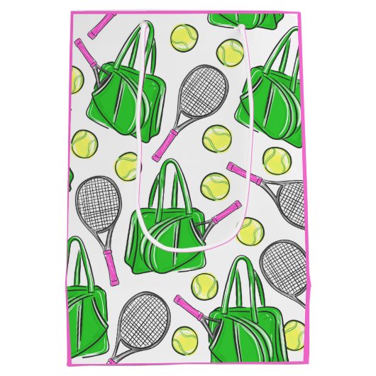 Groene roze Tennis Racquet Bag Preppy Gift Bag Medium Cadeauzakje (Achterkant)