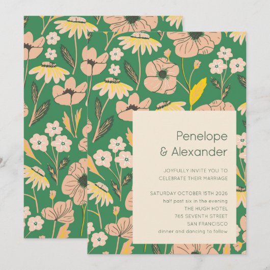 groene roze tuinbouwbruiloft kaart (Voorkant / Achterkant)