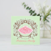 Groene Roze Tutu Prinses Verjaardagsfeestje uitnod Kaart (Staand voorkant)