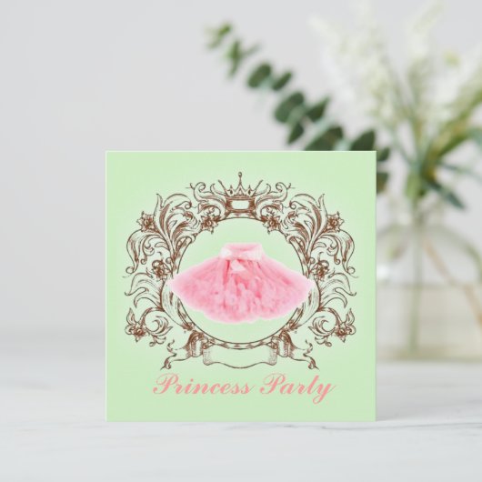 Groene Roze Tutu Prinses Verjaardagsfeestje uitnod Kaart (Staand voorkant)