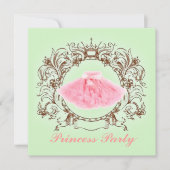 Groene Roze Tutu Prinses Verjaardagsfeestje uitnod Kaart (Voorkant)