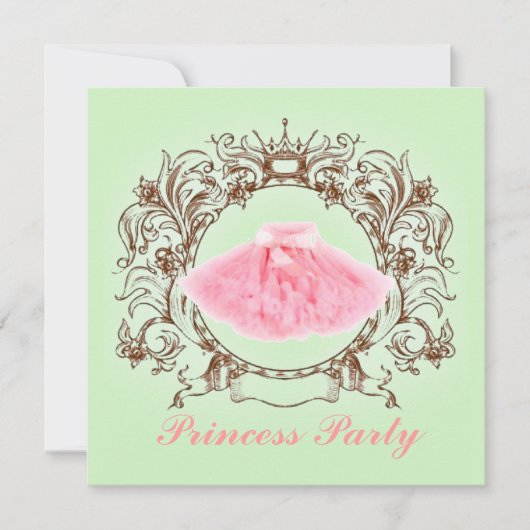 Groene Roze Tutu Prinses Verjaardagsfeestje uitnod Kaart (Voorkant)