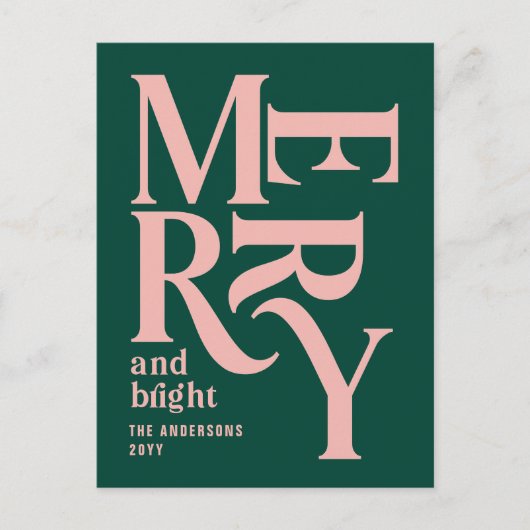 groene roze vintage kerst aankondiging  (Voorkant)