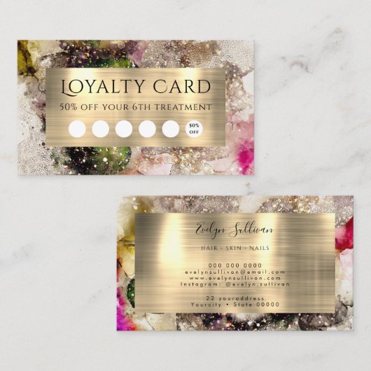 Groene roze Waterverf en Gold Foil logo Visitekaartje (Voorkant / Achterkant)