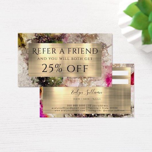 Groene roze Waterverf en Gold Foil verwijzingskaar Visitekaartje (Bureau)