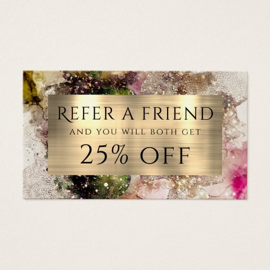 Groene roze Waterverf en Gold Foil verwijzingskaar Visitekaartje (Voorkant)