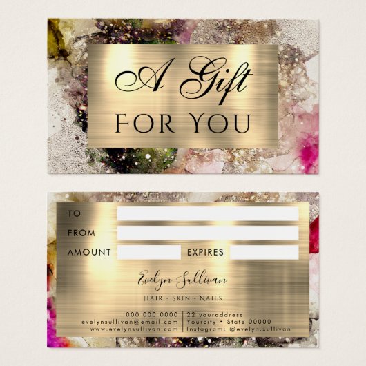 Groene roze Waterverf en goudbruistekaart Visitekaartje (Voorkant /achterkant)