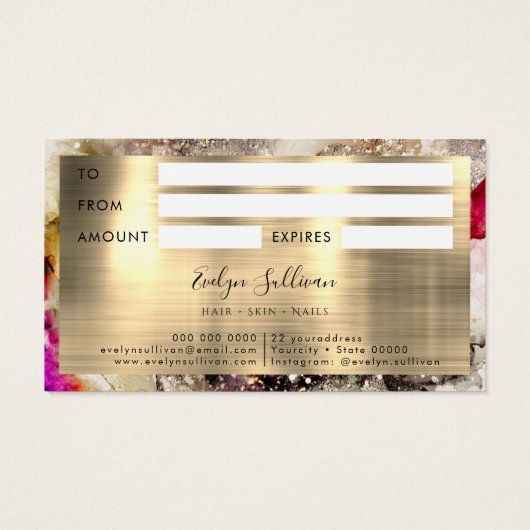 Groene roze Waterverf en goudbruistekaart Visitekaartje (Achterkant)