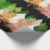 Groene roze witte kerstbomen sterren sneeuwzwart cadeaupapier (Hoek)