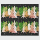Groene roze witte kerstbomen sterren sneeuwzwart cadeaupapier (Vlak)
