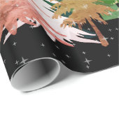 Groene roze witte kerstbomen sterren sneeuwzwart cadeaupapier (Rol Hoek)