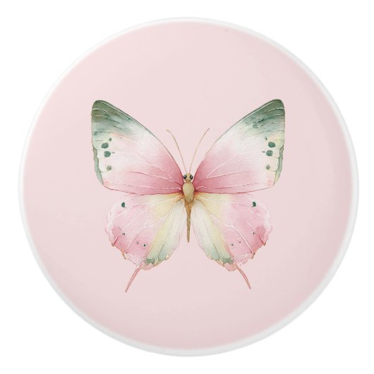 Groene Roze Witte Munt Vlinder Keramische Knop (Voorkant)
