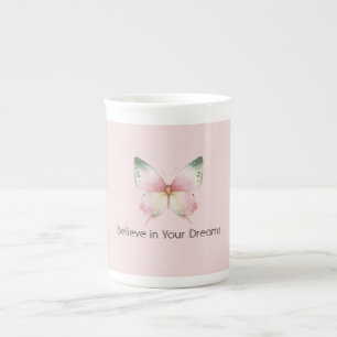 Groene Roze Witte Munt Vlinder Porselein Kop