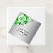 Groene Rozen Botanische Elegantie Zilveren Bruilof Bedankjes Labels (In situ)