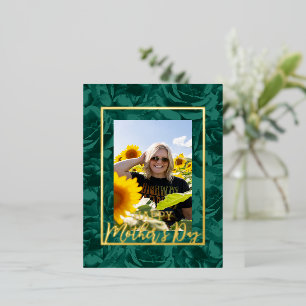 Groene Rozen Bouquets Happy Moederdag Foto Folie Feestdagen Briefkaart