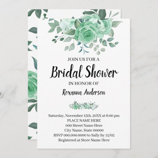 Groene Rozen Bruidsfeest Landelijke Stijl  Kaart (Voorkant / Achterkant)