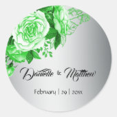 Groene Rozen Elegance Bruiloft Ronde Sticker (Voorkant)