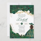 Groene Rozen Elegant Emerald Charro Quinceanera Kaart (Voorkant)