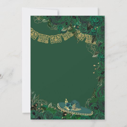 Groene Rozen Elegant Emerald Charro Quinceanera Kaart (Achterkant)