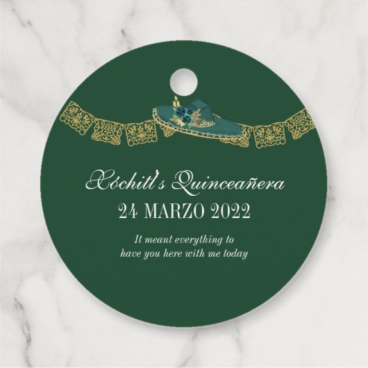 Groene Rozen Elegant Floral Charro Quinceanera Bedankjes Labels (Achterkant)