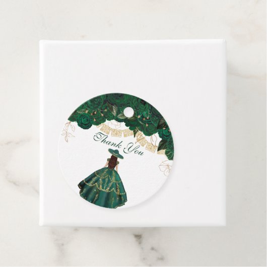 Groene Rozen Elegant Floral Charro Quinceanera Bedankjes Labels (In situ)
