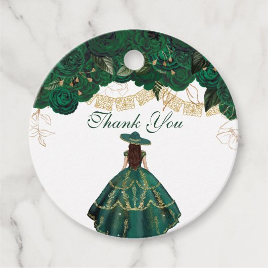 Groene Rozen Elegant Floral Charro Quinceanera Bedankjes Labels (Voorkant)