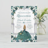 Groene Rozen Elegant Princess Charro Quinceañera Kaart (Staand voorkant)