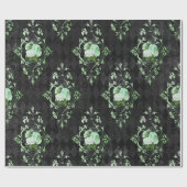  Groene Rozen en Zwart Harlekijnpatroon Cadeaupapier (Vlak)