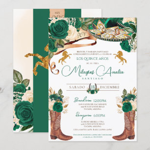 Groene Rozen Fancy Westerne Charro Quinceanera Kaart