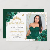 Groene Rozen Fotokaart Quinceañera De datum opslaa Kaart (Voorkant / Achterkant)