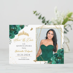 Groene Rozen Fotokaart Quinceañera De datum opslaa Kaart