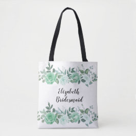 Groene Rozen Gepersonaliseerde Bridesmaïde Canvas  Tote Bag