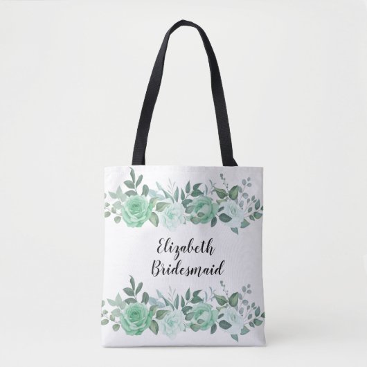 Groene Rozen Gepersonaliseerde Bridesmaïde Canvas  Tote Bag (Voorkant)
