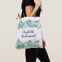 Groene Rozen Gepersonaliseerde Bridesmaïde Canvas  Tote Bag