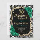 Groene Rozen Goud Zwart Damask 70e Verjaardag Kaart (Voorkant)