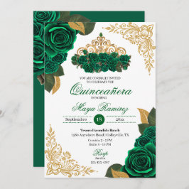 Groene Rozen Gouden Glitter Lijsten Tiara Quinceañ Kaart